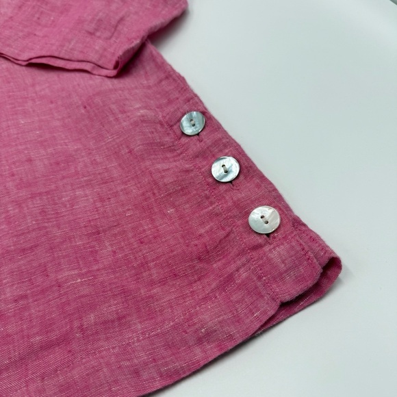 Tahari Women’s 100% Linen Henley 3/4 Sleeve Pink Tunic w/ Side Vents Medium - Picture 7 of 15
